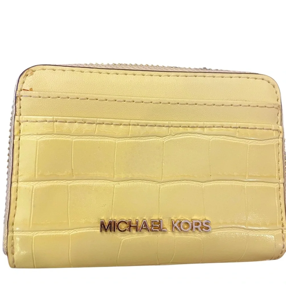 MICHAEL KORS JET SET TRAVEL MD ZA CARD CASE WALLET EXOTIC EMBOSSED‎ BUTTERCUP